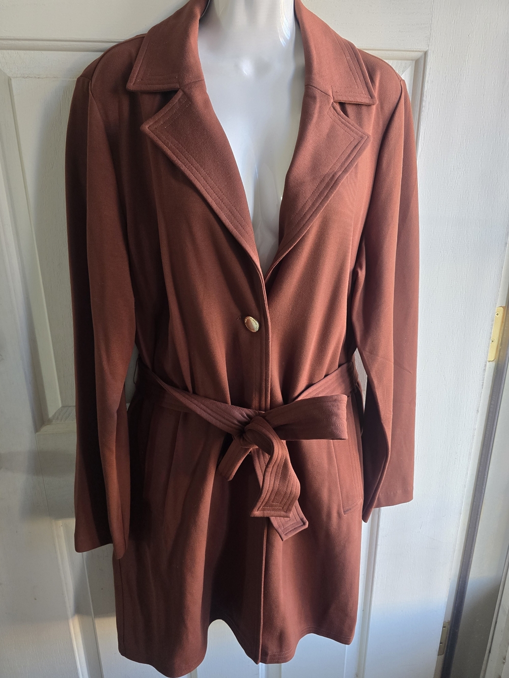 Women's Rust Belted Trench Coat with Notch Collar